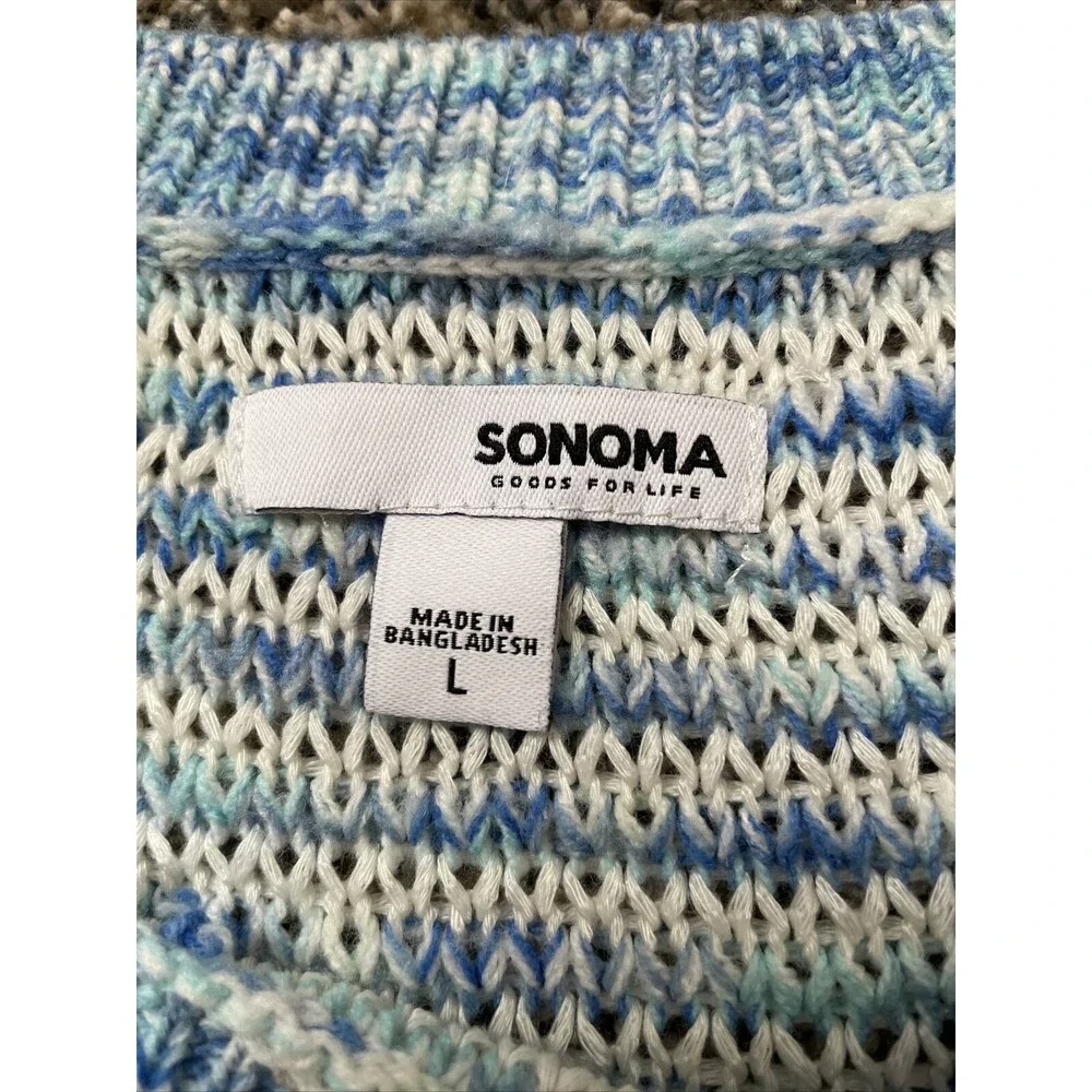 Sonoma Size Large White Blue White Aqua Sweater Knit